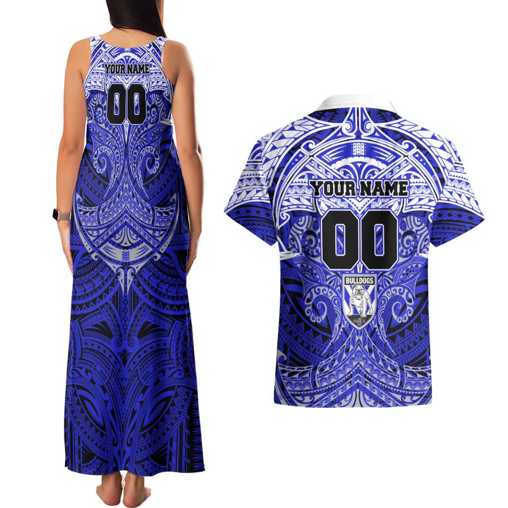 Personalized Canterbury-Bankstown Bulldogs Couples Matching Tank Maxi Dress and Hawaiian Shirt Polynesian Tribal Pattern Style