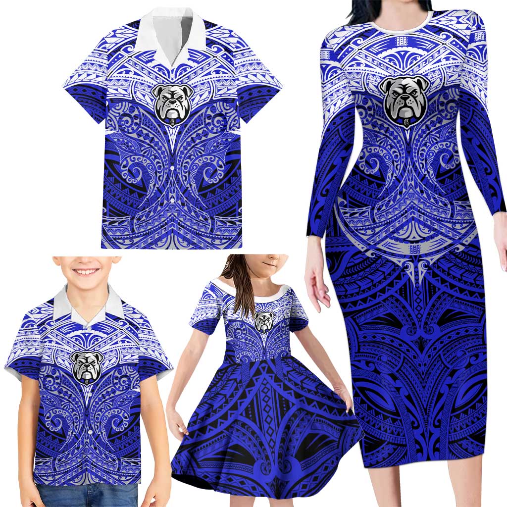 Personalized Canterbury-Bankstown Bulldogs Family Matching Long Sleeve Bodycon Dress and Hawaiian Shirt Polynesian Tribal Pattern Style