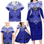 Personalized Canterbury-Bankstown Bulldogs Family Matching Long Sleeve Bodycon Dress and Hawaiian Shirt Polynesian Tribal Pattern Style