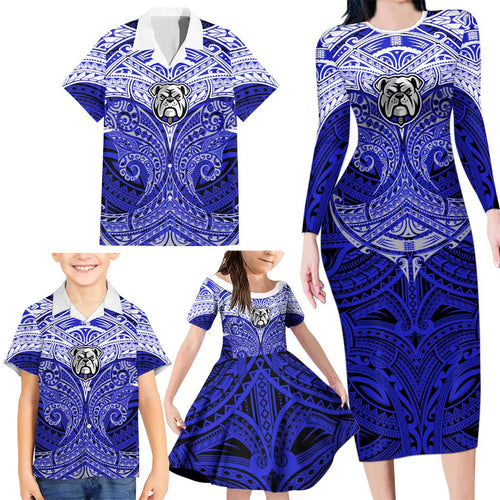 Personalized Canterbury-Bankstown Bulldogs Family Matching Long Sleeve Bodycon Dress and Hawaiian Shirt Polynesian Tribal Pattern Style