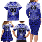 Personalized Canterbury-Bankstown Bulldogs Family Matching Long Sleeve Bodycon Dress and Hawaiian Shirt Polynesian Tribal Pattern Style