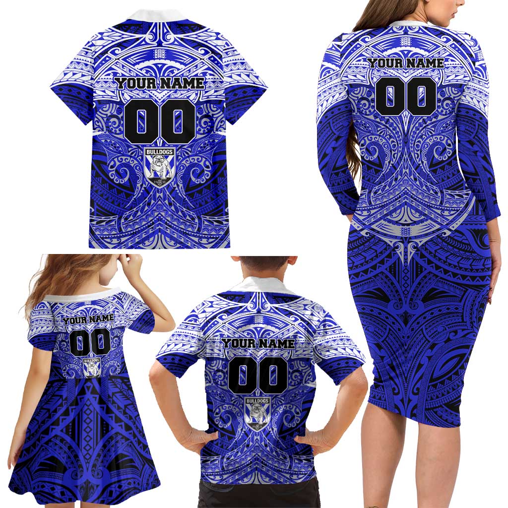 Personalized Canterbury-Bankstown Bulldogs Family Matching Long Sleeve Bodycon Dress and Hawaiian Shirt Polynesian Tribal Pattern Style
