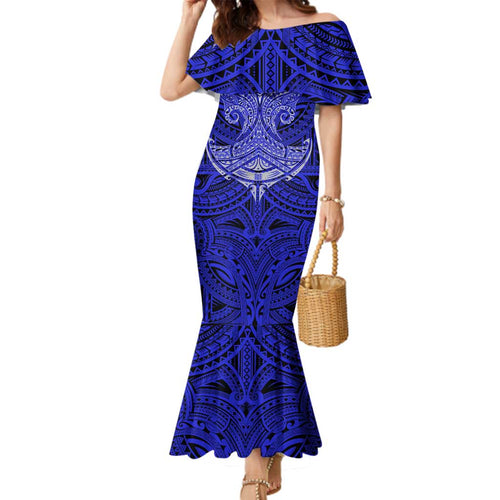 Personalized Canterbury-Bankstown Bulldogs Family Matching Mermaid Dress and Hawaiian Shirt Polynesian Tribal Pattern Style