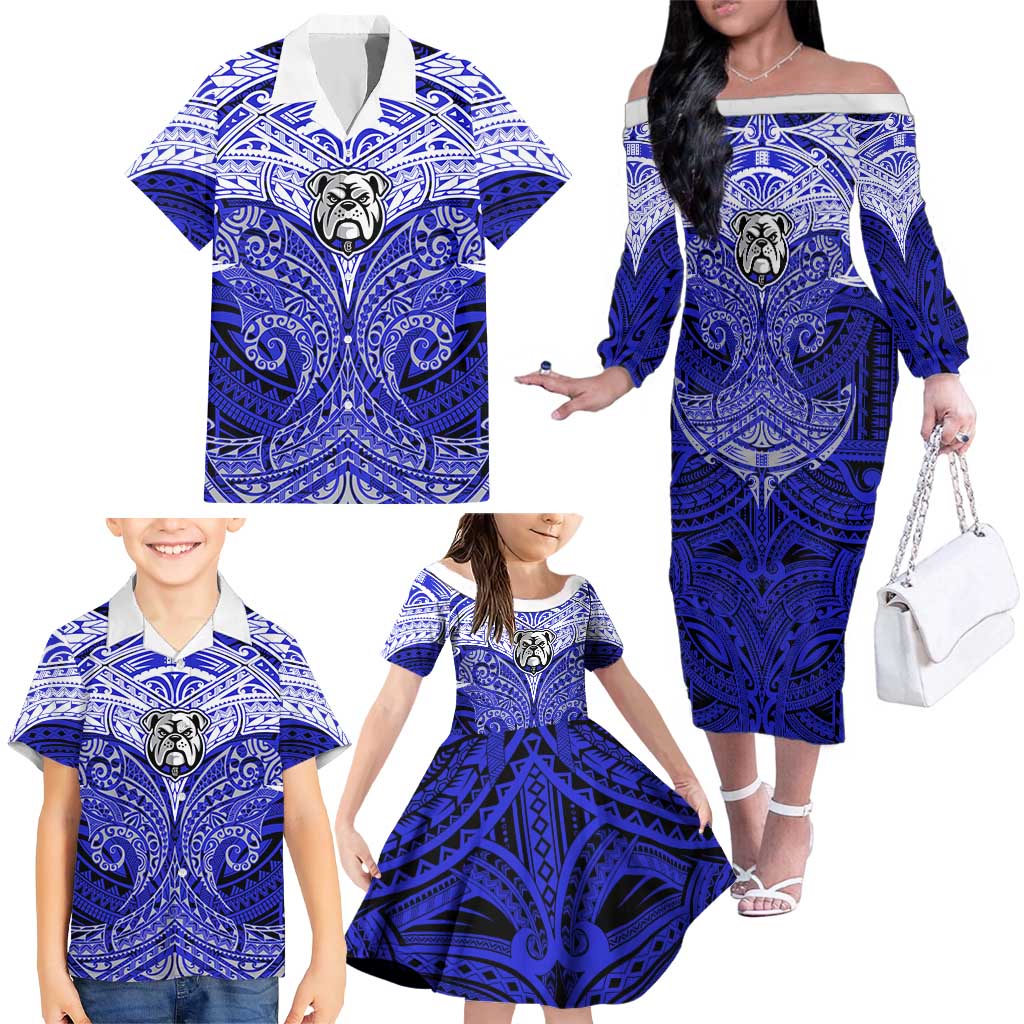 Personalized Canterbury-Bankstown Bulldogs Family Matching Off The Shoulder Long Sleeve Dress and Hawaiian Shirt Polynesian Tribal Pattern Style