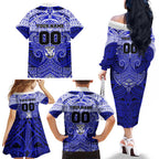 Personalized Canterbury-Bankstown Bulldogs Family Matching Off The Shoulder Long Sleeve Dress and Hawaiian Shirt Polynesian Tribal Pattern Style