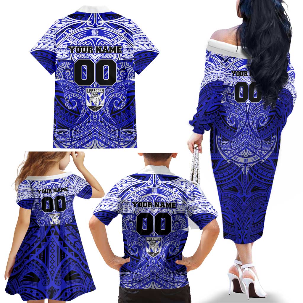 Personalized Canterbury-Bankstown Bulldogs Family Matching Off The Shoulder Long Sleeve Dress and Hawaiian Shirt Polynesian Tribal Pattern Style
