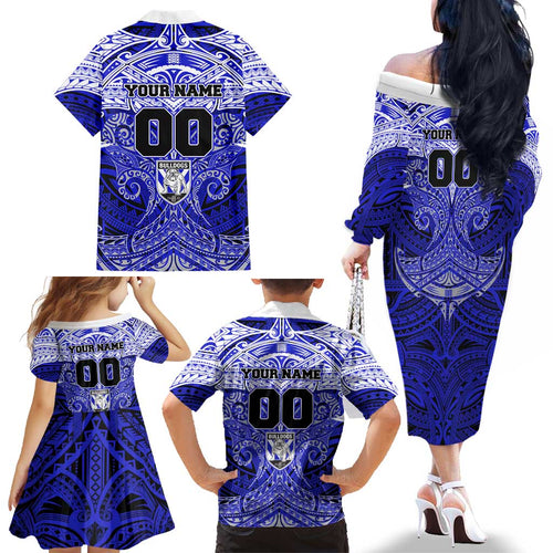 Personalized Canterbury-Bankstown Bulldogs Family Matching Off The Shoulder Long Sleeve Dress and Hawaiian Shirt Polynesian Tribal Pattern Style