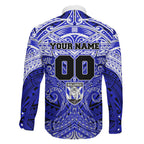 Personalized Canterbury-Bankstown Bulldogs Family Matching Off The Shoulder Long Sleeve Dress and Hawaiian Shirt Polynesian Tribal Pattern Style