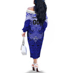 Personalized Canterbury-Bankstown Bulldogs Family Matching Off The Shoulder Long Sleeve Dress and Hawaiian Shirt Polynesian Tribal Pattern Style