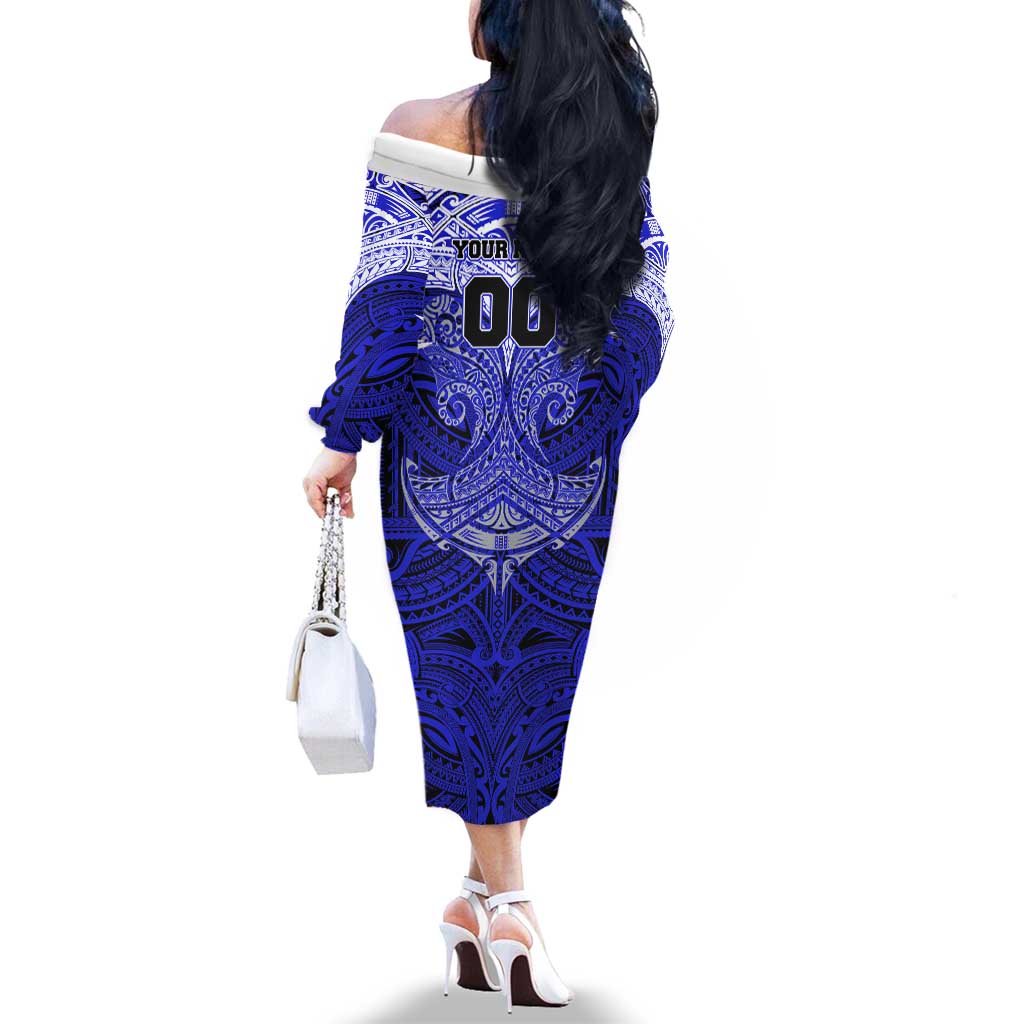 Personalized Canterbury-Bankstown Bulldogs Family Matching Off The Shoulder Long Sleeve Dress and Hawaiian Shirt Polynesian Tribal Pattern Style