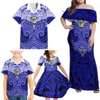 Personalized Canterbury-Bankstown Bulldogs Family Matching Off Shoulder Maxi Dress and Hawaiian Shirt Polynesian Tribal Pattern Style