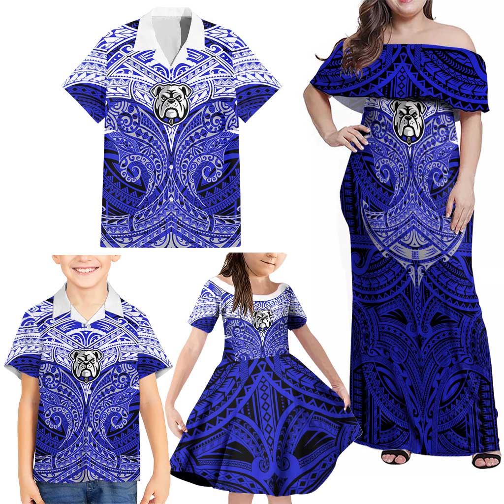 Personalized Canterbury-Bankstown Bulldogs Family Matching Off Shoulder Maxi Dress and Hawaiian Shirt Polynesian Tribal Pattern Style