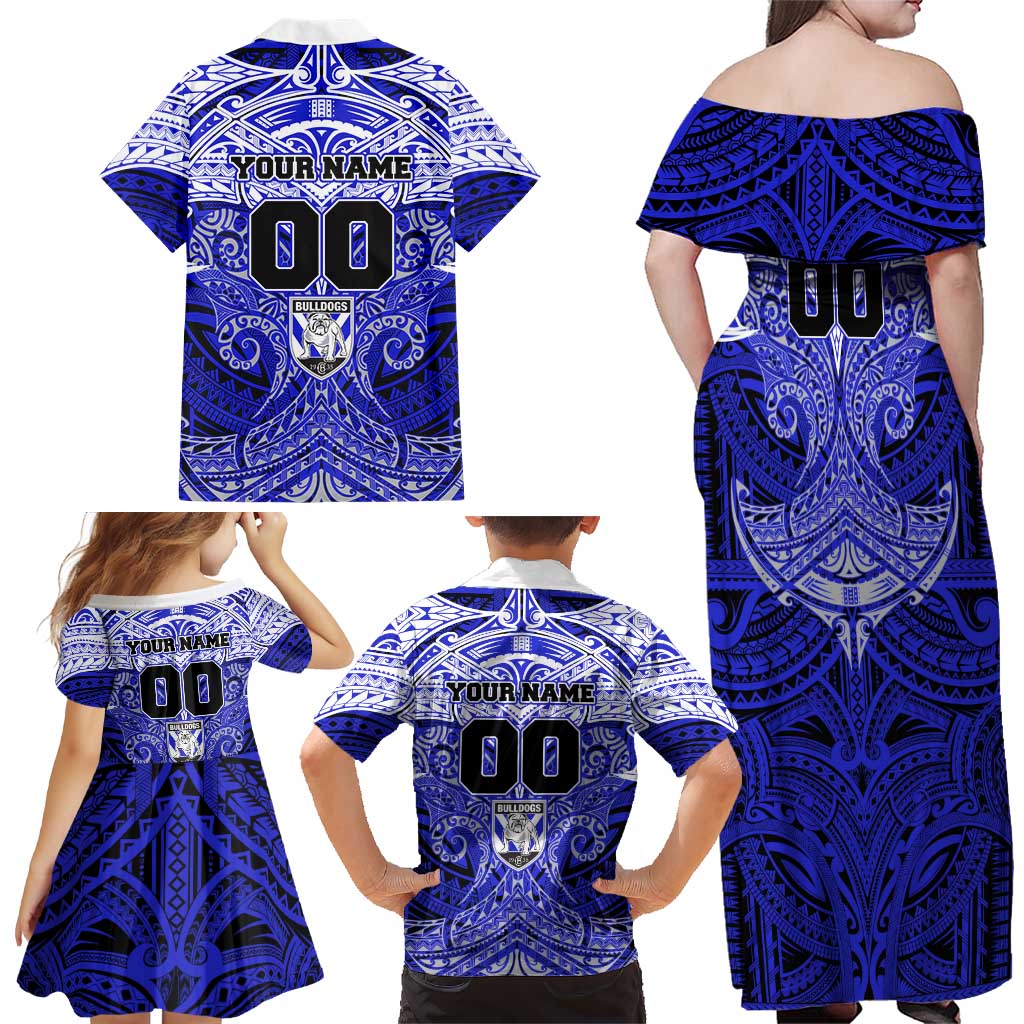 Personalized Canterbury-Bankstown Bulldogs Family Matching Off Shoulder Maxi Dress and Hawaiian Shirt Polynesian Tribal Pattern Style