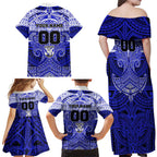Personalized Canterbury-Bankstown Bulldogs Family Matching Off Shoulder Maxi Dress and Hawaiian Shirt Polynesian Tribal Pattern Style