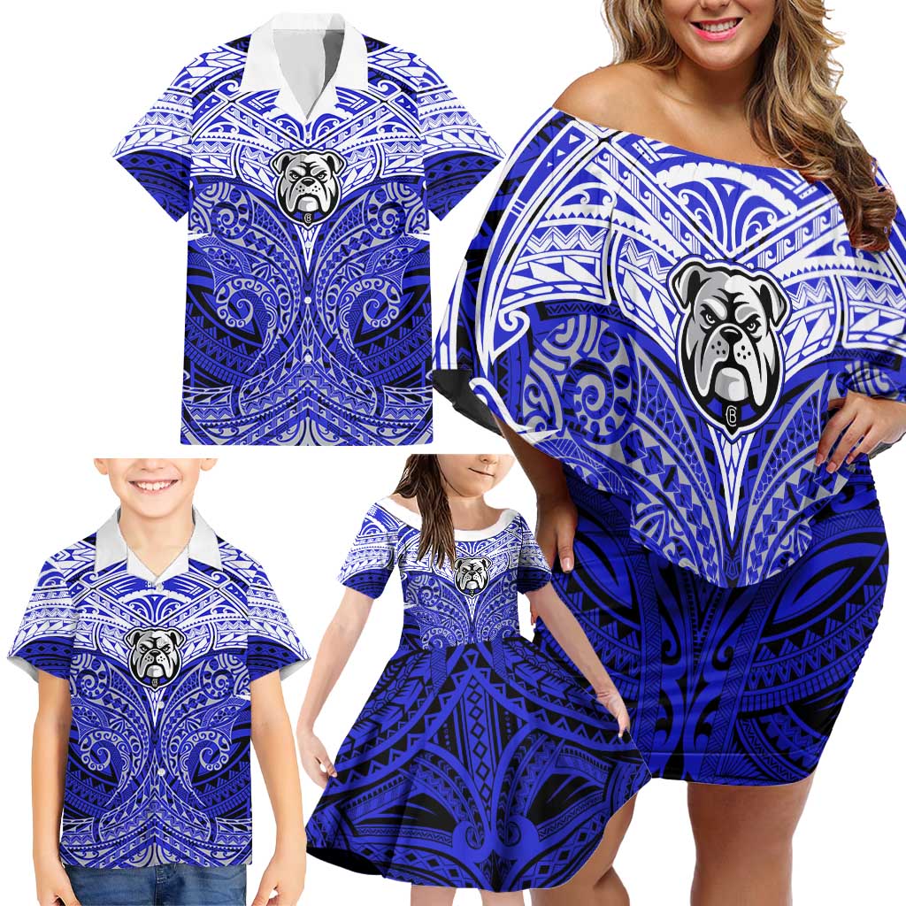 Personalized Canterbury-Bankstown Bulldogs Family Matching Off Shoulder Short Dress and Hawaiian Shirt Polynesian Tribal Pattern Style