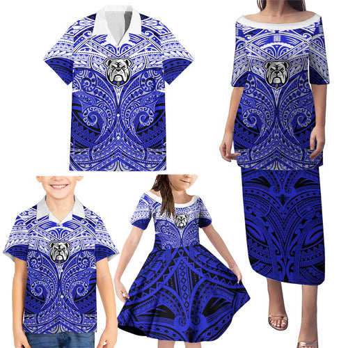 Personalized Canterbury-Bankstown Bulldogs Family Matching Puletasi and Hawaiian Shirt Polynesian Tribal Pattern Style