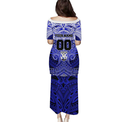 Personalized Canterbury-Bankstown Bulldogs Family Matching Puletasi and Hawaiian Shirt Polynesian Tribal Pattern Style