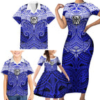 Personalized Canterbury-Bankstown Bulldogs Family Matching Short Sleeve Bodycon Dress and Hawaiian Shirt Polynesian Tribal Pattern Style