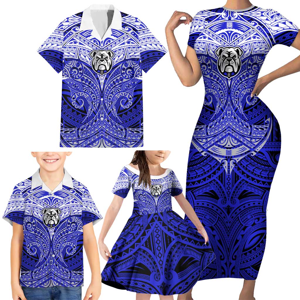 Personalized Canterbury-Bankstown Bulldogs Family Matching Short Sleeve Bodycon Dress and Hawaiian Shirt Polynesian Tribal Pattern Style