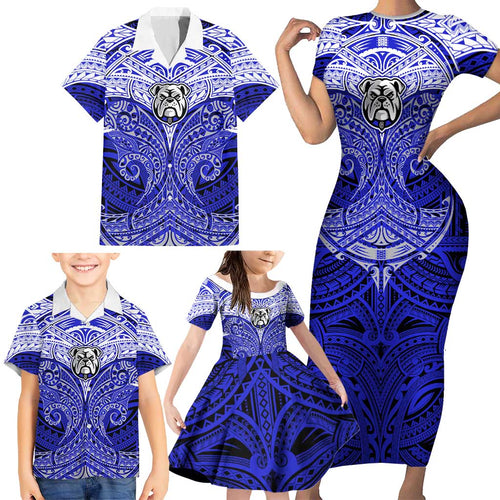 Personalized Canterbury-Bankstown Bulldogs Family Matching Short Sleeve Bodycon Dress and Hawaiian Shirt Polynesian Tribal Pattern Style