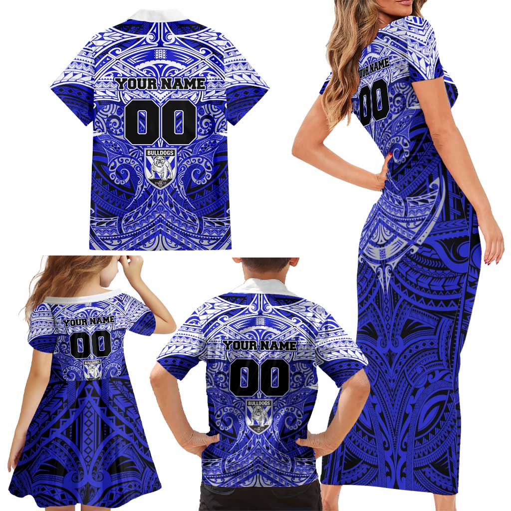 Personalized Canterbury-Bankstown Bulldogs Family Matching Short Sleeve Bodycon Dress and Hawaiian Shirt Polynesian Tribal Pattern Style