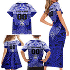 Personalized Canterbury-Bankstown Bulldogs Family Matching Short Sleeve Bodycon Dress and Hawaiian Shirt Polynesian Tribal Pattern Style