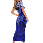 Personalized Canterbury-Bankstown Bulldogs Family Matching Short Sleeve Bodycon Dress and Hawaiian Shirt Polynesian Tribal Pattern Style