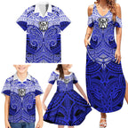 Personalized Canterbury-Bankstown Bulldogs Family Matching Summer Maxi Dress and Hawaiian Shirt Polynesian Tribal Pattern Style