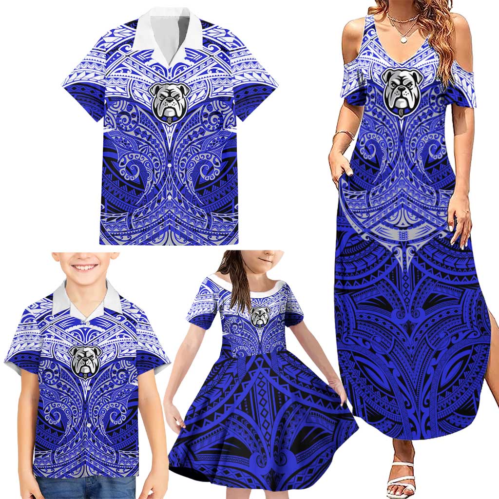 Personalized Canterbury-Bankstown Bulldogs Family Matching Summer Maxi Dress and Hawaiian Shirt Polynesian Tribal Pattern Style