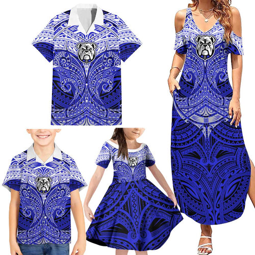 Personalized Canterbury-Bankstown Bulldogs Family Matching Summer Maxi Dress and Hawaiian Shirt Polynesian Tribal Pattern Style