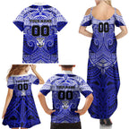 Personalized Canterbury-Bankstown Bulldogs Family Matching Summer Maxi Dress and Hawaiian Shirt Polynesian Tribal Pattern Style