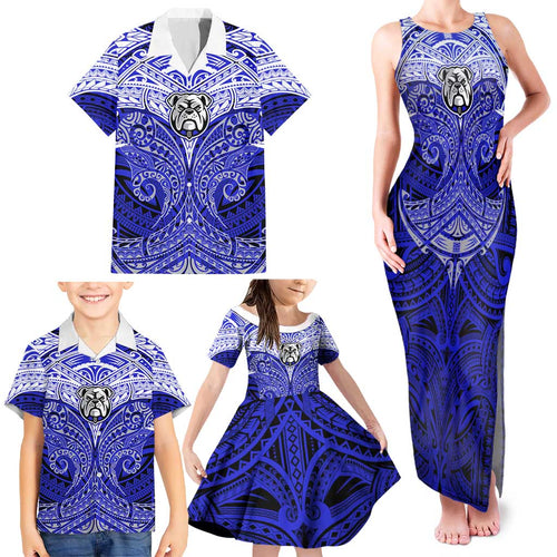 Personalized Canterbury-Bankstown Bulldogs Family Matching Tank Maxi Dress and Hawaiian Shirt Polynesian Tribal Pattern Style