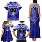 Personalized Canterbury-Bankstown Bulldogs Family Matching Tank Maxi Dress and Hawaiian Shirt Polynesian Tribal Pattern Style