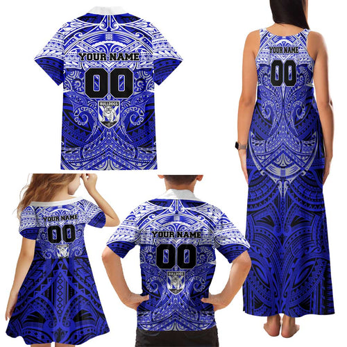 Personalized Canterbury-Bankstown Bulldogs Family Matching Tank Maxi Dress and Hawaiian Shirt Polynesian Tribal Pattern Style