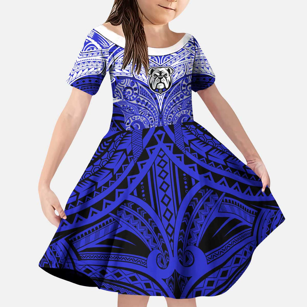 Personalized Canterbury-Bankstown Bulldogs Kid Short Sleeve Dress Polynesian Tribal Pattern Style