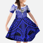 Personalized Canterbury-Bankstown Bulldogs Kid Short Sleeve Dress Polynesian Tribal Pattern Style