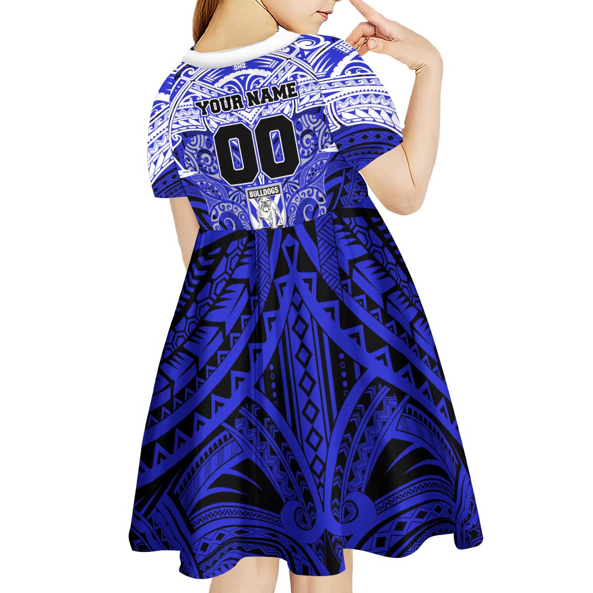 Personalized Canterbury-Bankstown Bulldogs Kid Short Sleeve Dress Polynesian Tribal Pattern Style
