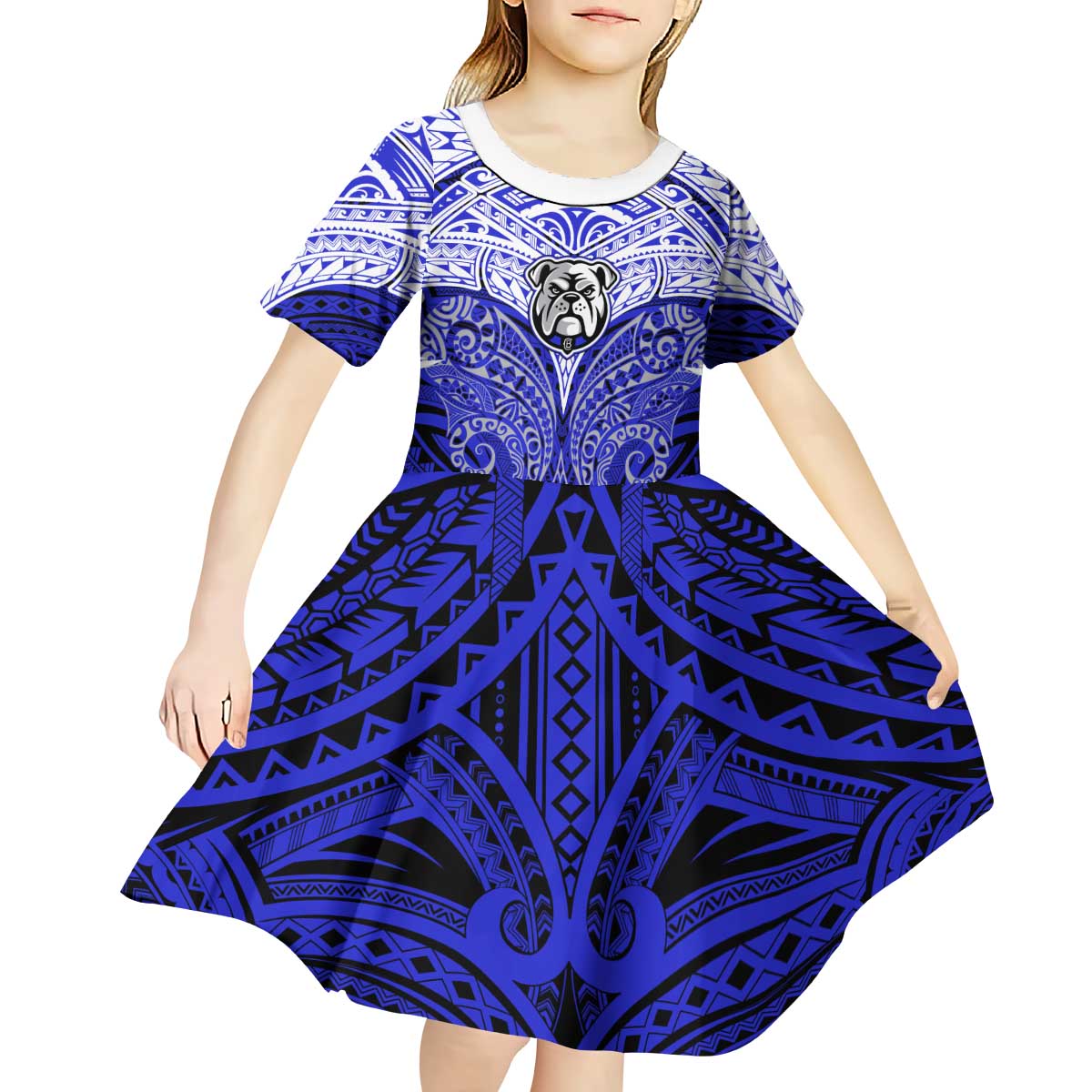Personalized Canterbury-Bankstown Bulldogs Kid Short Sleeve Dress Polynesian Tribal Pattern Style