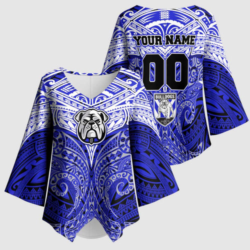 Personalized Canterbury-Bankstown Bulldogs Kimono Sleeve Blouse Polynesian Tribal Pattern Style