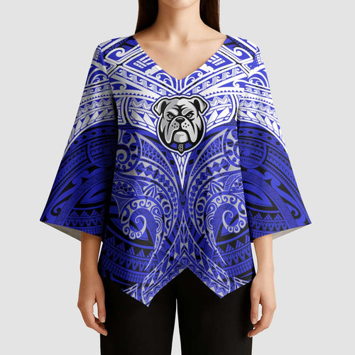 Personalized Canterbury-Bankstown Bulldogs Kimono Sleeve Blouse Polynesian Tribal Pattern Style