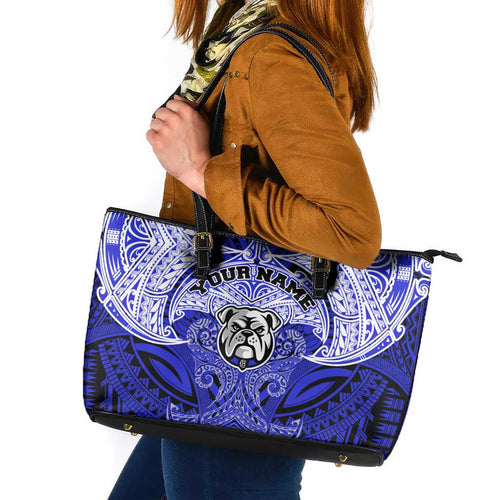 Personalized Canterbury-Bankstown Bulldogs Leather Tote Bag Polynesian Tribal Pattern Style