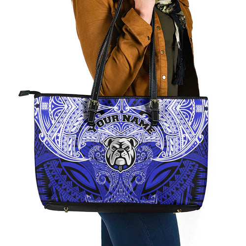 Personalized Canterbury-Bankstown Bulldogs Leather Tote Bag Polynesian Tribal Pattern Style