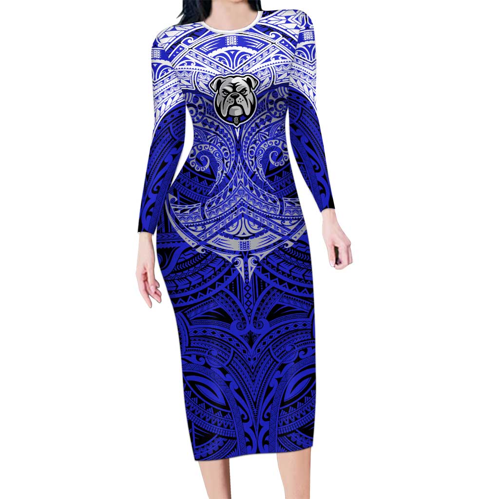 Personalized Canterbury-Bankstown Bulldogs Long Sleeve Bodycon Dress Polynesian Tribal Pattern Style
