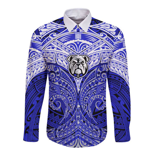 Personalized Canterbury-Bankstown Bulldogs Long Sleeve Button Shirt Polynesian Tribal Pattern Style