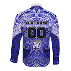 Personalized Canterbury-Bankstown Bulldogs Long Sleeve Button Shirt Polynesian Tribal Pattern Style