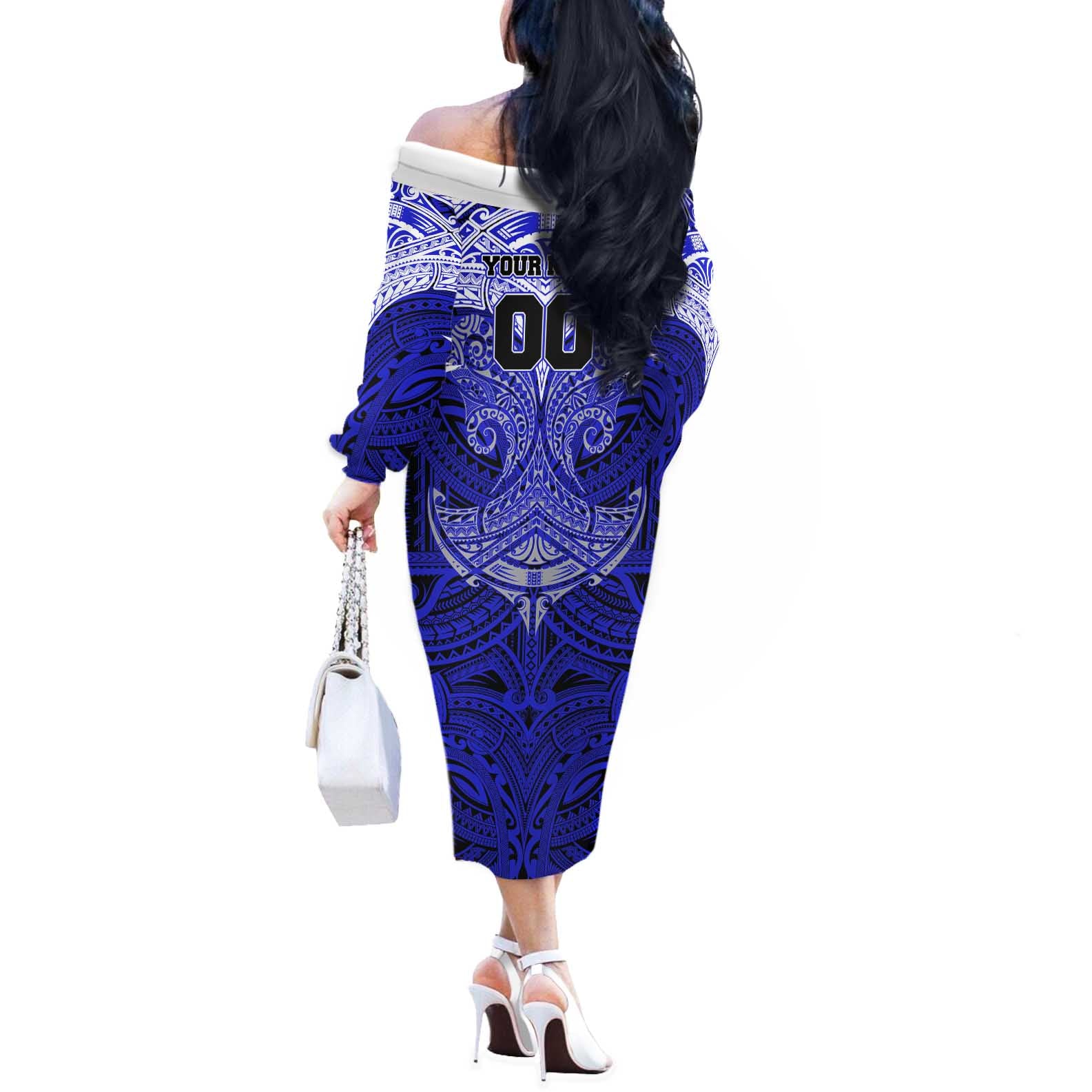 Personalized Canterbury-Bankstown Bulldogs Off The Shoulder Long Sleeve Dress Polynesian Tribal Pattern Style