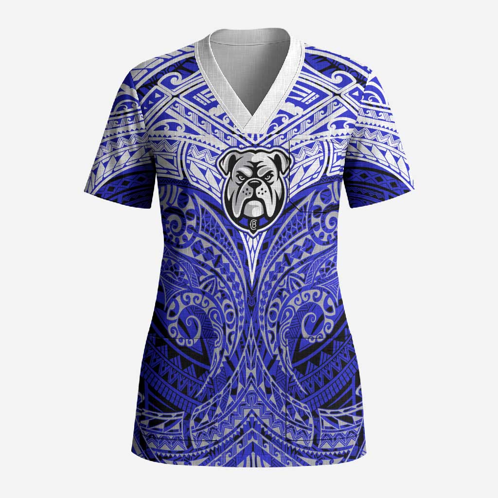 Personalized Canterbury-Bankstown Bulldogs Scrub Top Polynesian Tribal Pattern Style