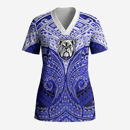 Personalized Canterbury-Bankstown Bulldogs Scrub Top Polynesian Tribal Pattern Style