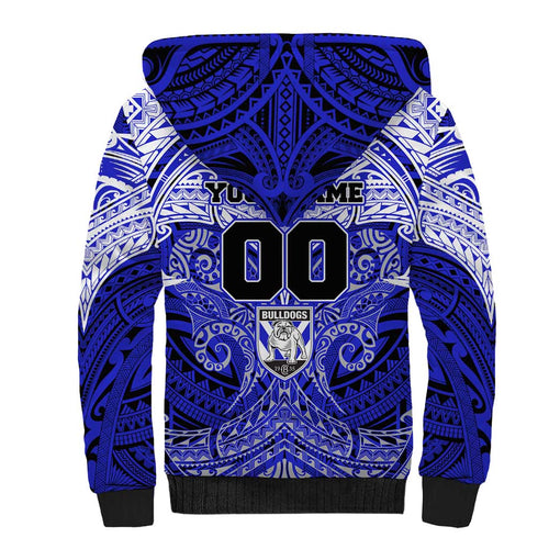 Personalized Canterbury-Bankstown Bulldogs Sherpa Hoodie Polynesian Tribal Pattern Style