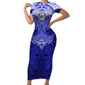 Personalized Canterbury-Bankstown Bulldogs Short Sleeve Bodycon Dress Polynesian Tribal Pattern Style